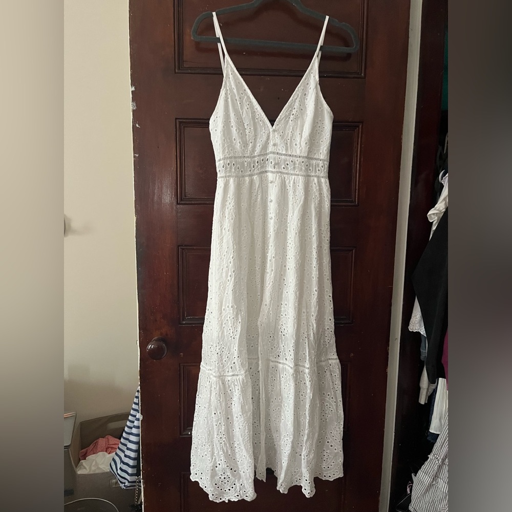 White eyelet midi dress